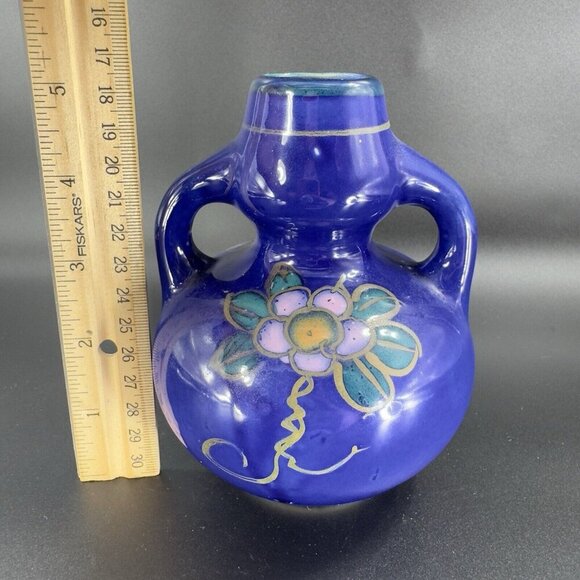 Vintage 1980s Japanese Porcelain Double Handle Vase Vessel Hand Made In Japan - Picture 3 of 12